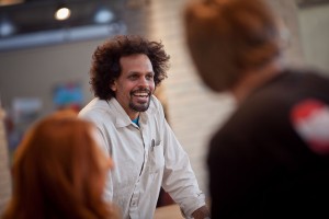 Ross Gay '96 interacts with students.