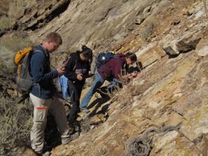 Geology students use the iPad prototype during their research trip to Greybull, Wyo. over fall break.