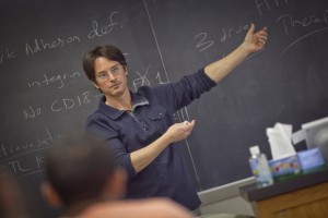Robert Kurt, associate professor of biology, teaches a biology class in Kunkel Hall.