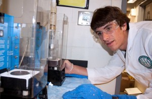 Brian Peacock ’12 is researching to role bacteria plays in improving the water quality.