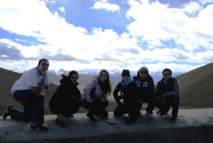 Ericka Chehi ’12 and friends with Mt. Everest in background