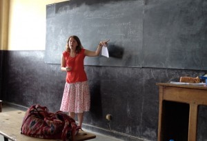 Erin D'Amelio '13 works with the Lafayette Initiative for Malagasy Education students.