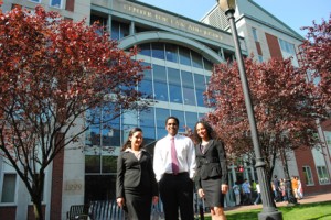 Washcarina Martinez '11 (L-R), Joseph Lanzot '07, and Anny Lopez '10 at Rutgers Center for Law and Justice.