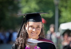 Karen Zuccardi '12 celebrates receiving her degree.