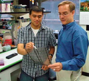 Barry Sleckman ’83, right, studies broken DNA strands with a student at Washington University.