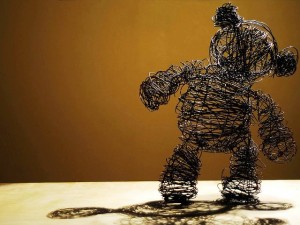wire sculpture called "Teddy" shaped like a teddy bear