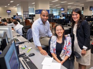 Maurice Bennett ’06, Xiao Cui ’13, and Danielle Harris ’09 at Credit Suisse in New York City