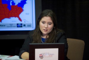 Jayne Miller ’10 served as an anchor during the 2008 Election Night broadcast.