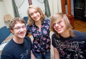 Louis Wheeler ’15, left, Katie Graziano ’15, and Zachary Walck ’15 in the CBLR Living Learning Community on Monroe Street