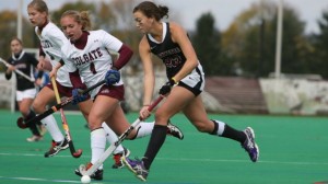 Field hockey midfielder Emily Valeo '13 competes against Colgate