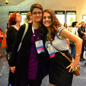 Franceska Xhakaj '15, left, and Ellen Galperin '15 at the Grace Hopper conference for women in computing