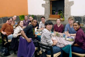 The class enjoys a meal at the Casa de Tlaxcala.