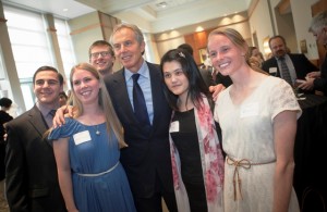 Tony Blair meets with students at the post-lecture reception.