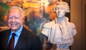 President Carter with the bust of the Marquis de Lafayette in Markle Hall