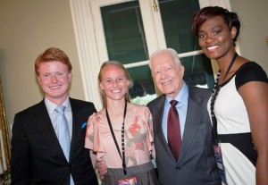 Student Government President Michael Prisco '14, Kelly Senters '13, President Carter, and Samantha Jordan ’13