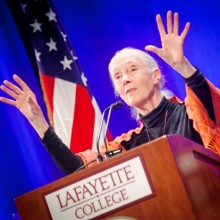 Jane Goodall speaks in Kamine Gym.