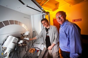Derek Morris ’13 and Professor Guy Hovis with the Geology Department’s PANalytical Empyrean x-ray diffractometer in Van Wickle Hall 