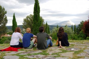The students at Cezanne's painting spot in Aix en Provence overlooking Montagne Sainte-Victoire