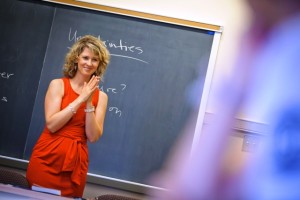 Professor Carrie Rohman teaches a course in Pardee Hall.