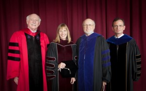 A presidential gathering: Four Lafayette presidents attended the inauguration ceremony- Arthur J. Rothkopf ’55, l-r, Alison Byerly, David Ellis, and Daniel Weiss.