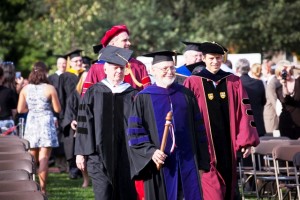 David Ellis, president emeritus of Lafayette, marched at the head of the delegates from colleges and universities during the Academic Processional.