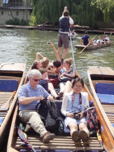 The class relaxes during a gondola ride.