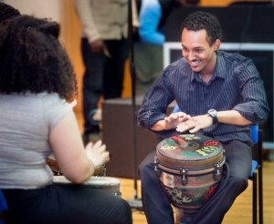 Abenezer Solomon '14 performs with other members of the Percussion Ensemble during last year's Black Heritage Month finale.