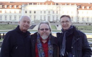 Professor Skip Wilkins, center, with other members of Trio WUH in front of Ludwigsburg Palace in Germany