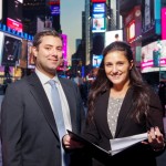 Sebastian Crapanzano ’97 and Samantha Druks ’14 in Times Square