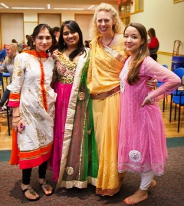 Malahat Mazaher ’16 with other Lafayette women in outfits at the Hindu festival of lights and happiness.