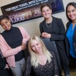 Alexandra McDonough ’14, Kerri-Ann Sutherland ’16, Claudine Lilien ’90, Aimee Smith ’14, and Melanie Ruderman ’14 at Fox Sports offices in New York City