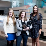 Mimi Connell ’15, Megan Zaroda ’07, and Carolyn DeMeo ’15 at Weber Shandwick’s office in New York City