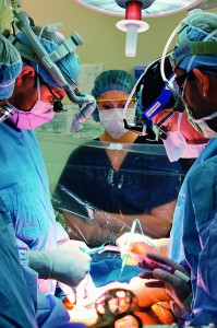 Emily Oliver ’17 observes a liver transplant at the Medical University of South Carolina operating room.