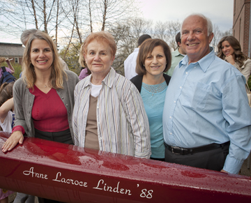 Lisa Lacroce Patterson ’86 (far left), with her mother, Joann Lacroce (second from left), and father, Sam Lacroce, and Maria Lacroce, her father’s wife.