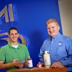 Christopher Verni ’15 works with Kevin Rhodes ’82 at FMI’s plant in Bethlehem.
