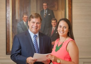 Peter Simon ’75 and Abby Williams ’15 at the William E. Simon & Sons’ office in New Jersey. Her internship last summer was supported by a Class of 2014 stipend. 