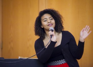 Co-host Valerie Melson '17 speaks during last year's Black Heritage Month finale.
