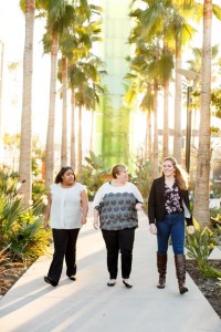 Shyla Watson ’15, Marie Garofalo ’10, and Brittany Flynn ’15 talk a walk through Disney’s campus in Glendale. 