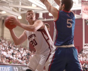 Dan Trist gets ready to shoot the ball during the game against American University.