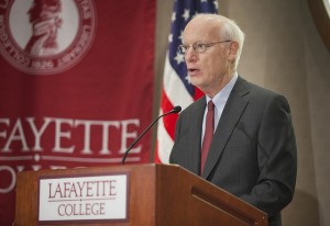 Alan Griffith ’64, who chaired the Presidential Search Committee, introduces Alison Byerly as the 17th president of Lafayette.