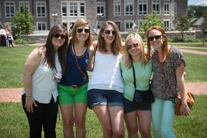 A group of alumnae posing for a photo on the Quad during Reunion 2014