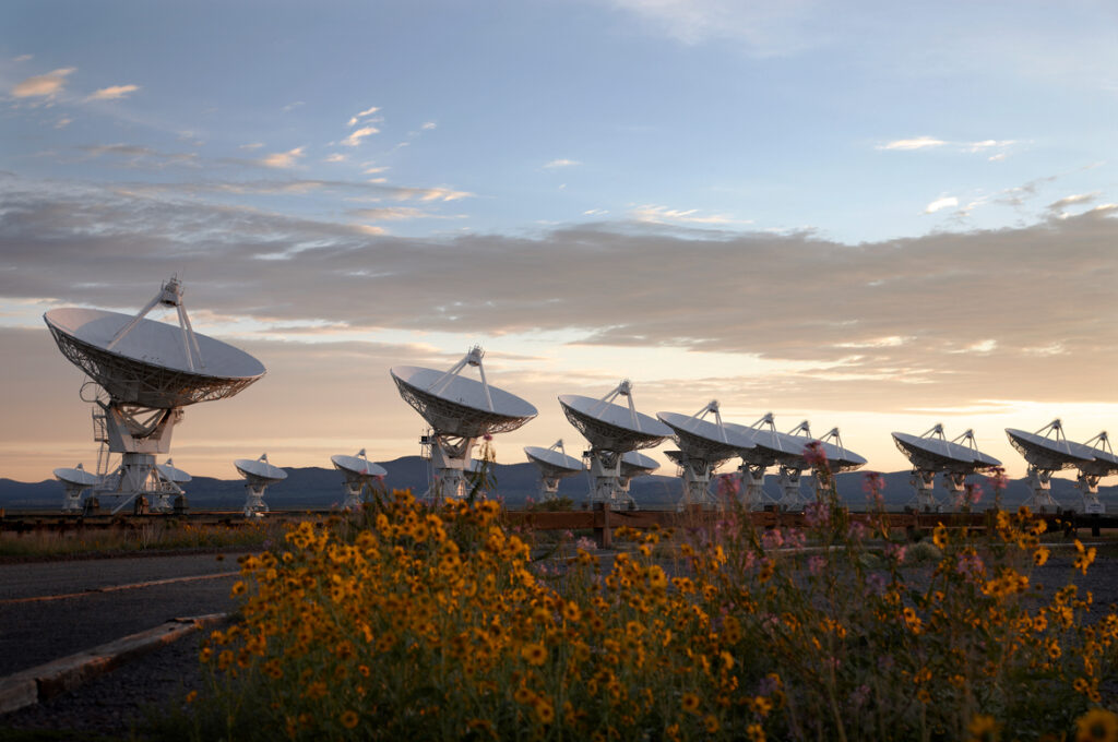 The National Science Foundation funds the iconic Y-shaped array of 27 25-meter diameter dishes in New Mexico. The array can see far into the Southern sky, making it a key instrument for NANOGrav's pulsar timing. Photo credit: NRAO/AUI/NSF