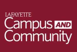 Maroon background with white text that reads Lafayette Campus and Community