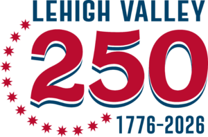 Lehigh Valley 250 logo features red and blue text, red stars and 1776-2026