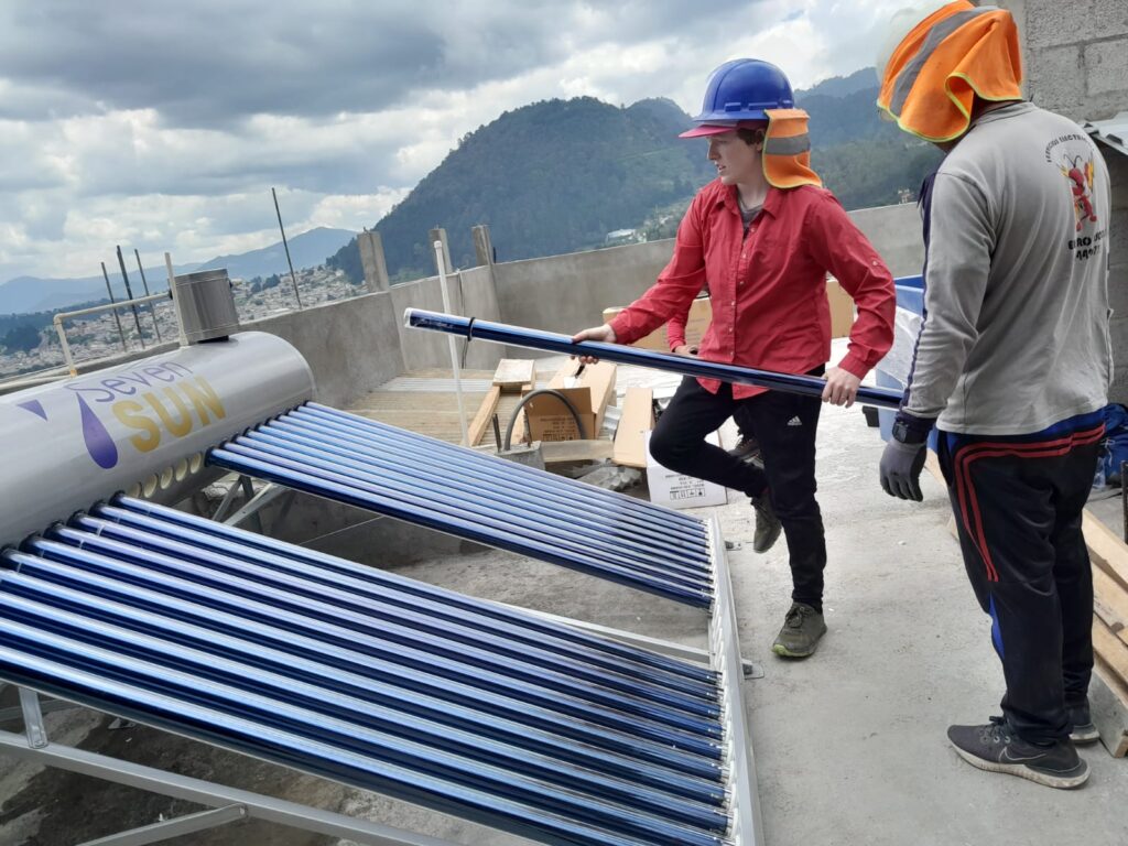 Ariel Haber-Fawcett ’24 and Sam Arnold '23, Lafayette's first Bergh Family Fellows in Engineering and International Studies, during their summer experiences in 2023.  ArielHaber-Fawcett ’24 working at Enérgica Solar in Quetzaltenango, Guatemala.