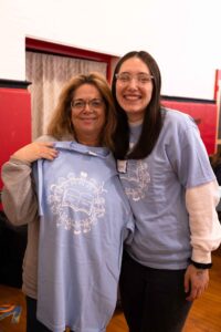 Samantha Greenberg ’24, Literacy Day team director and education coordinator stands with Jeanine Stanilious, of Communities in Schools, at Paxinosa Elementary.