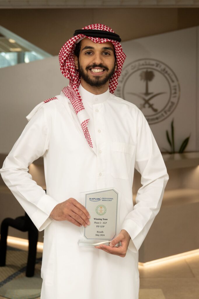 Khalid Al-Motaery ’23 with his recent investment competition from the Public Investment Fund.