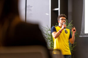 Daniel Andrade ’25 speaks at the Big Idea Competition.
