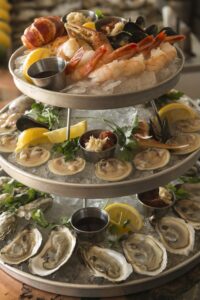 A seafood tower at 3rd & Ferry Fish Market
