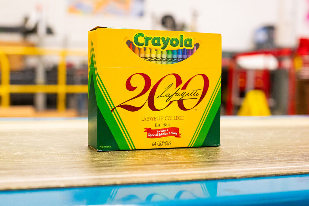 The Crayola Lafayette 200 anniversary box on a table.